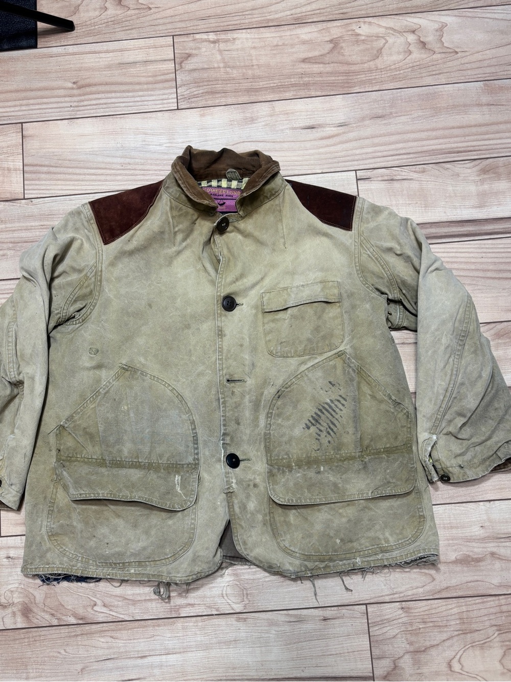 Cumberland Men's Military-Style Field Jacket in tan with Brown Shoulder Panels